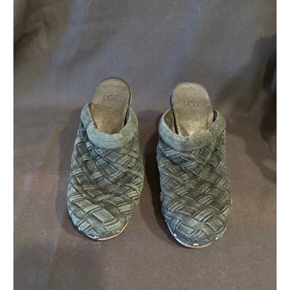 Women’s UGG Mules Suede Leather Shearling Lining Arroyo Weave Shoes Clogs Size 6 - Picture 1 of 5